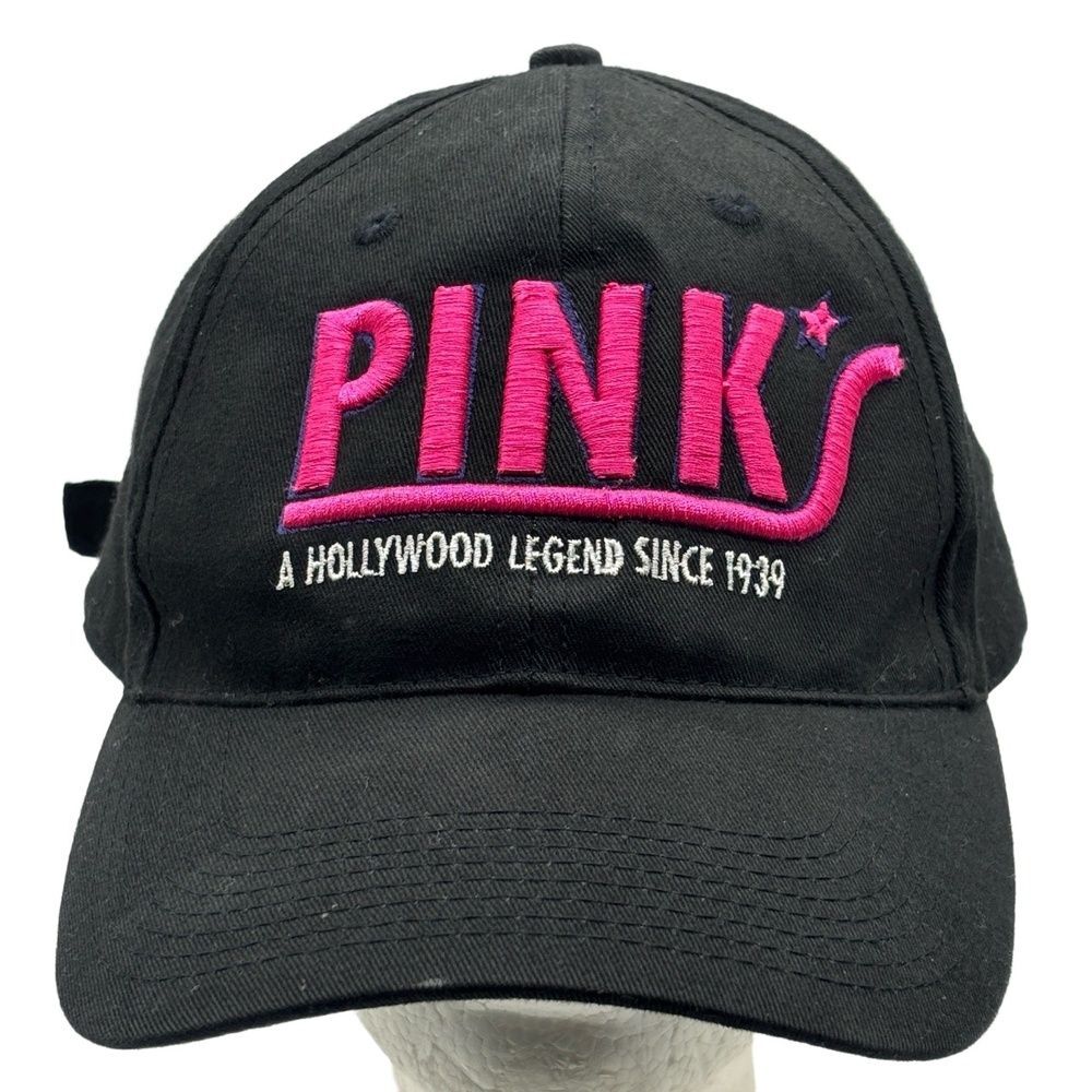 Pinks Hot Dogs Black Baseball Cap A Hollywood Legend Since 1939 Adjustable Hat